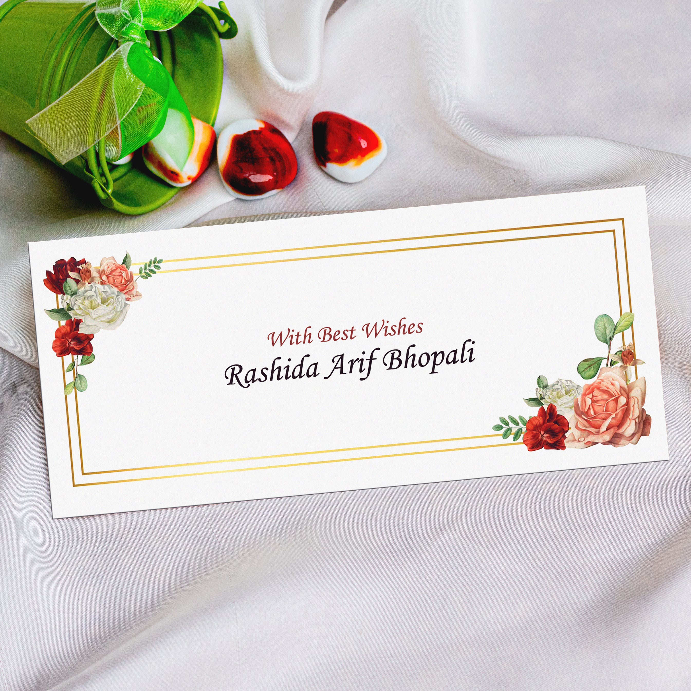 CHERRY RED & LIGHT PINK BLOSSOM FLOWERS ENVELOPE