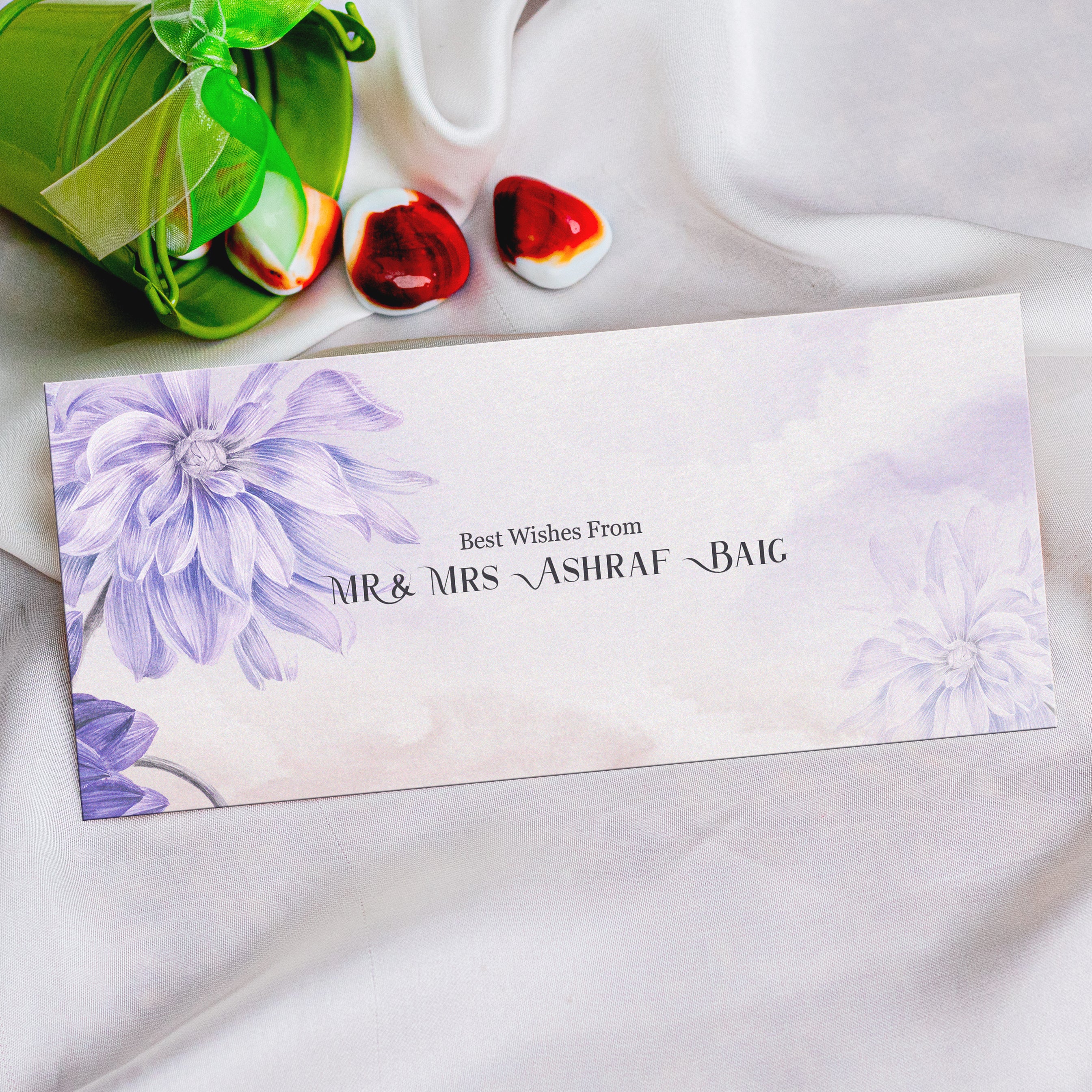 Watercolor Envelope With Purple Flower
