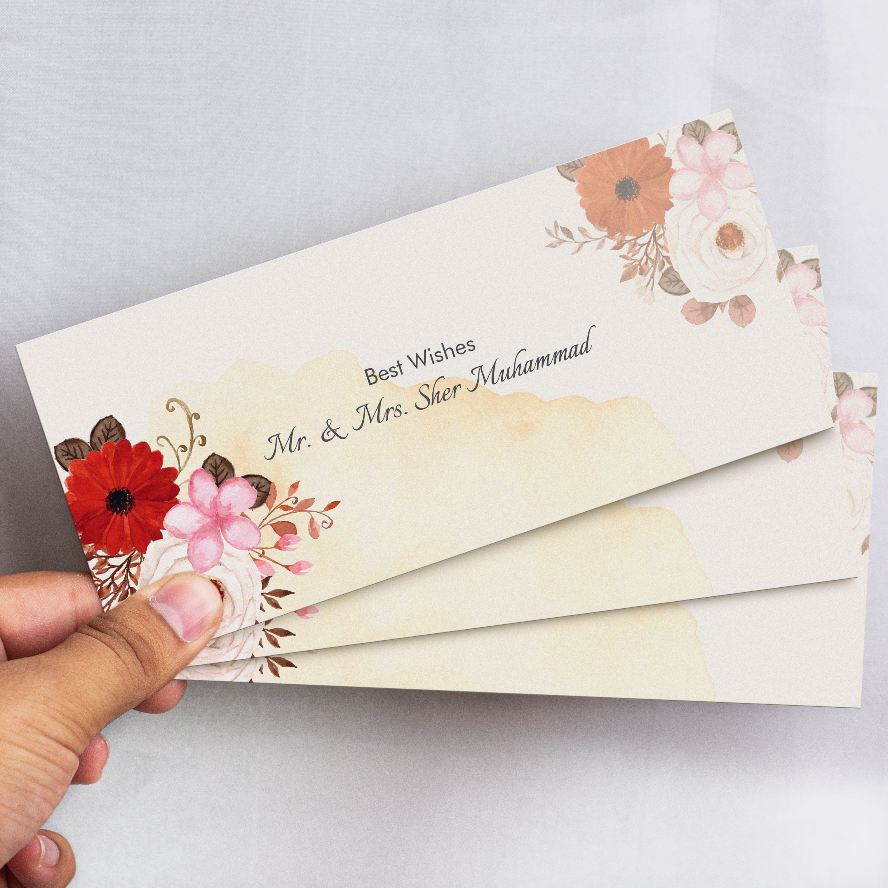 Set Rustic Watercolor Flower With Abstract Stain Envelope