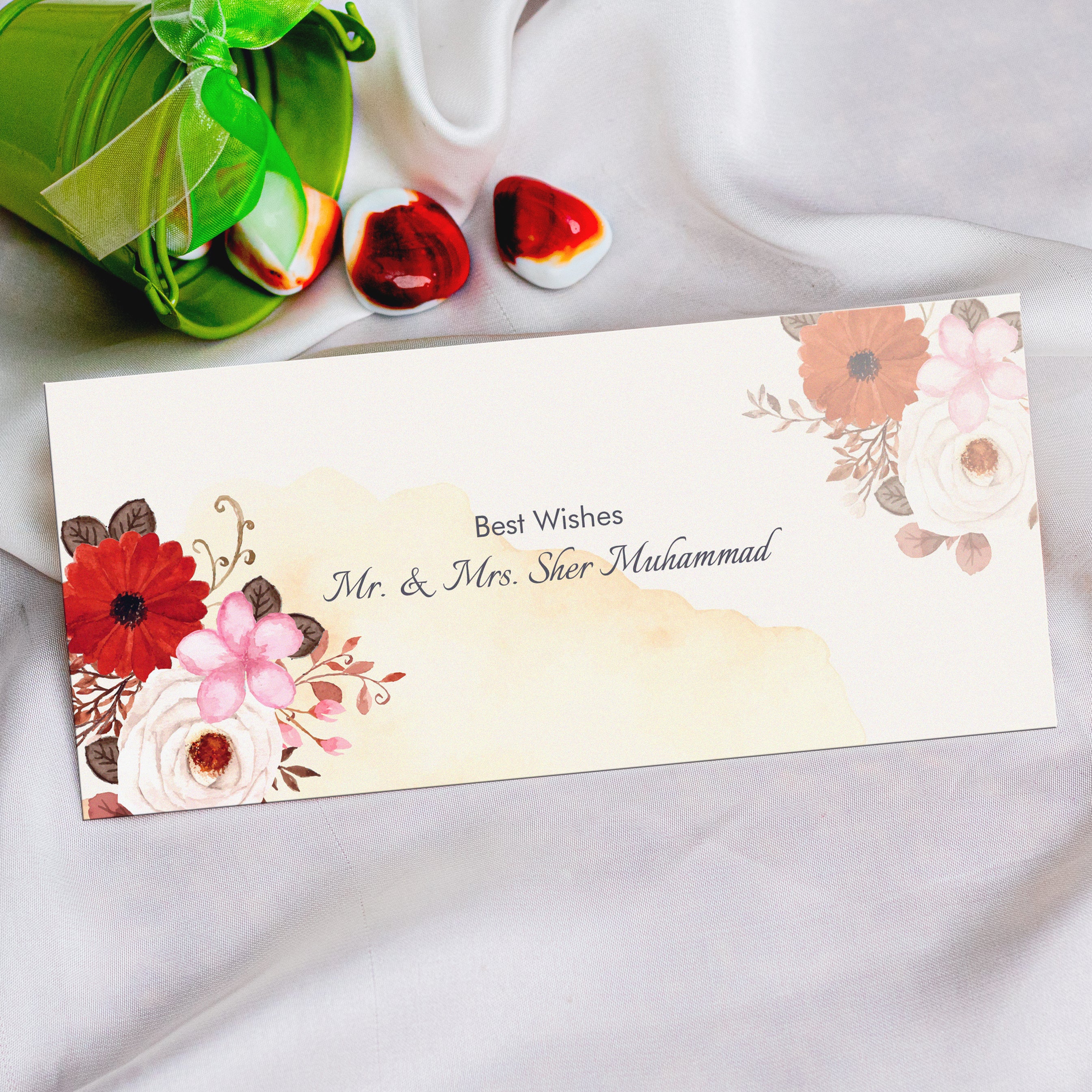 Set Rustic Watercolor Flower With Abstract Stain Envelope