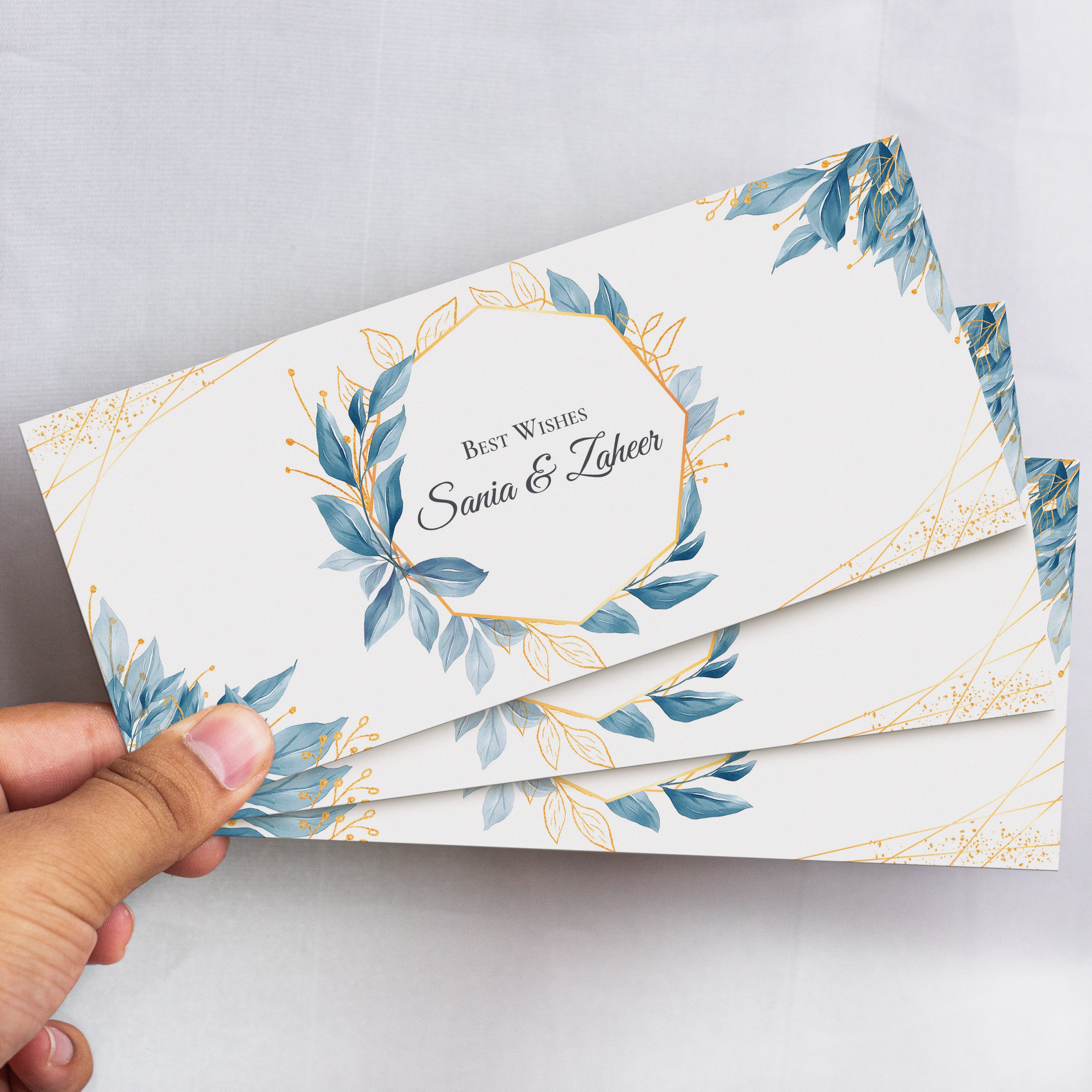 Navy Blue Envelope With Golden Watercolor Floral Frame