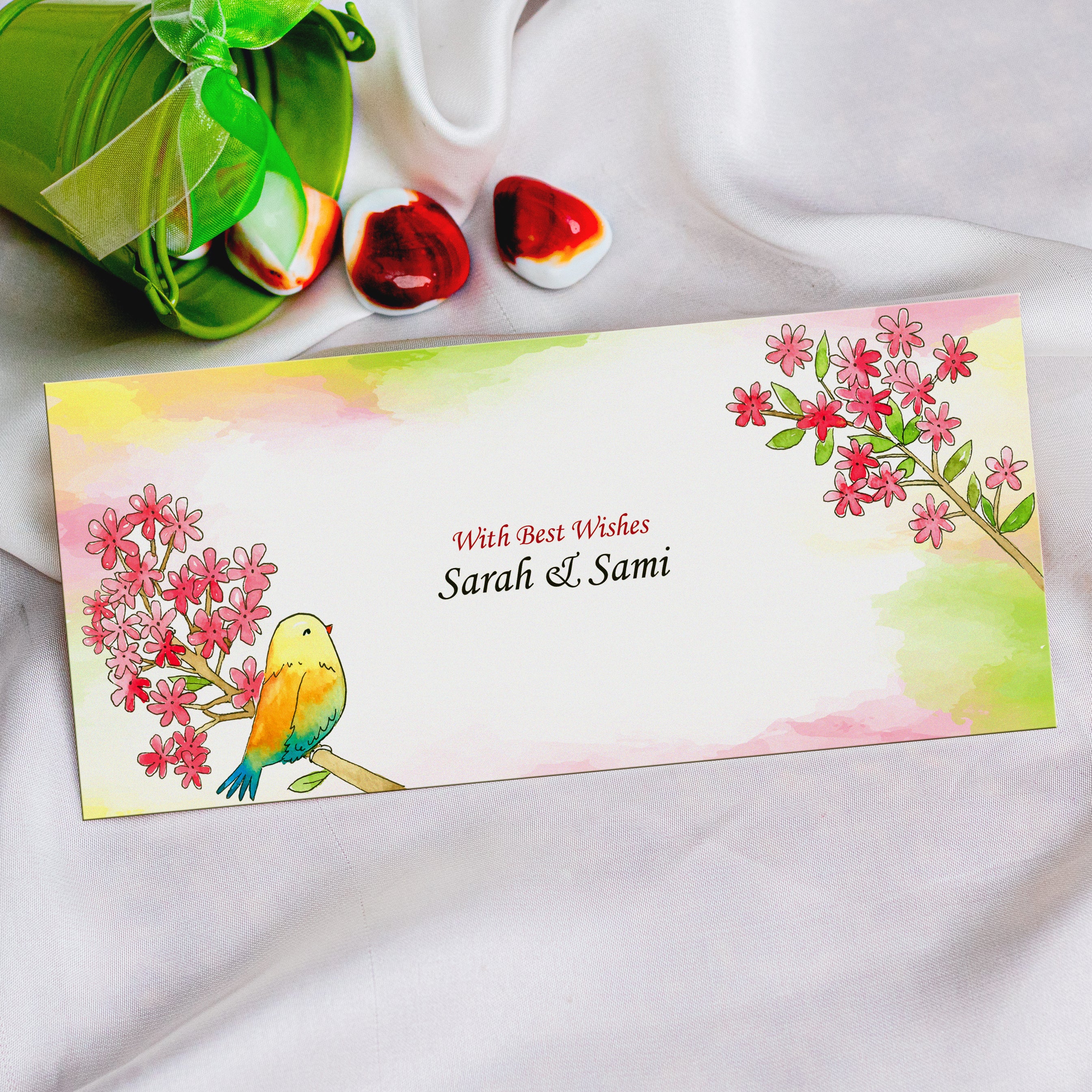 Pink Flower Wedding  Best Wishes Envelope