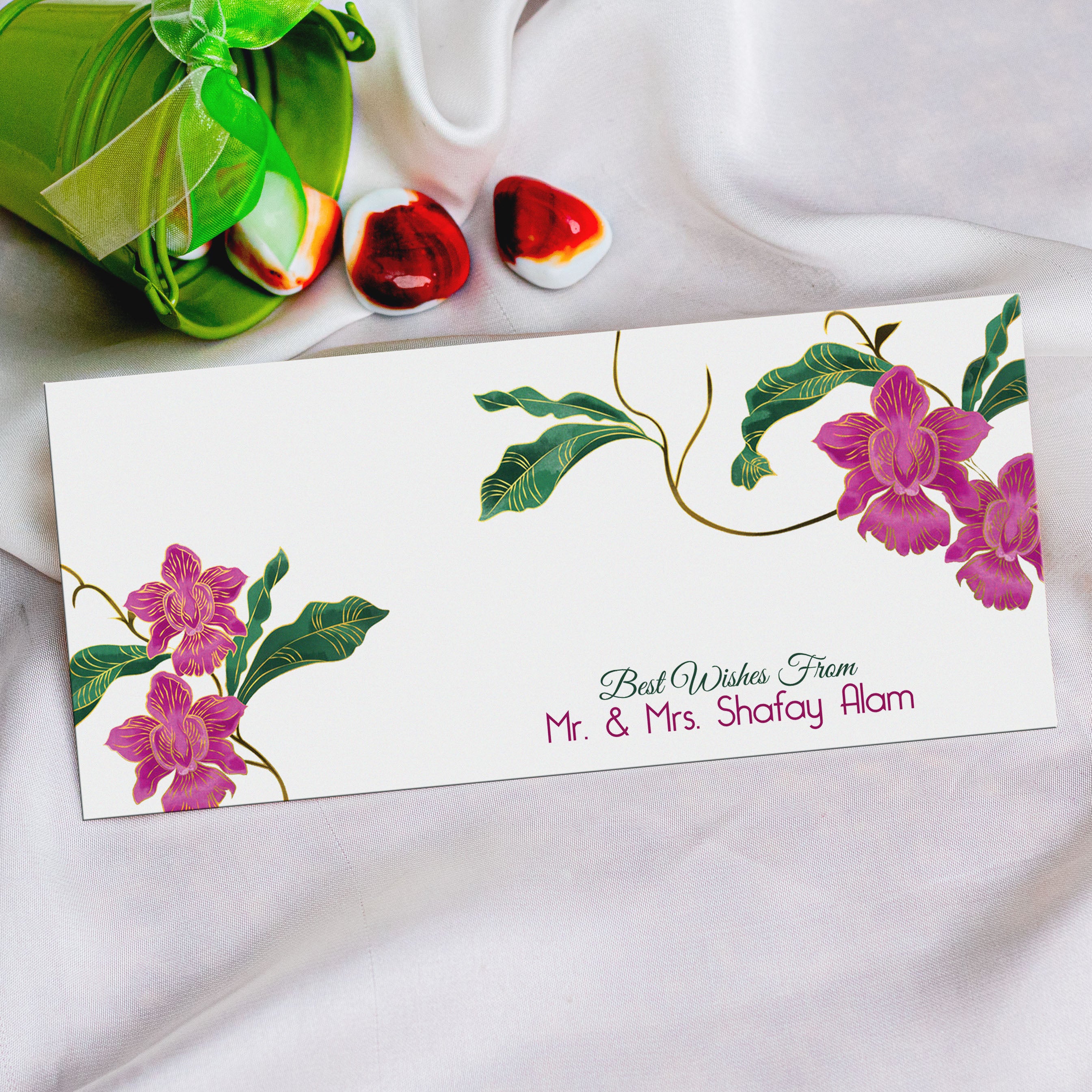 Pink Flowers Best Wishes Envelope