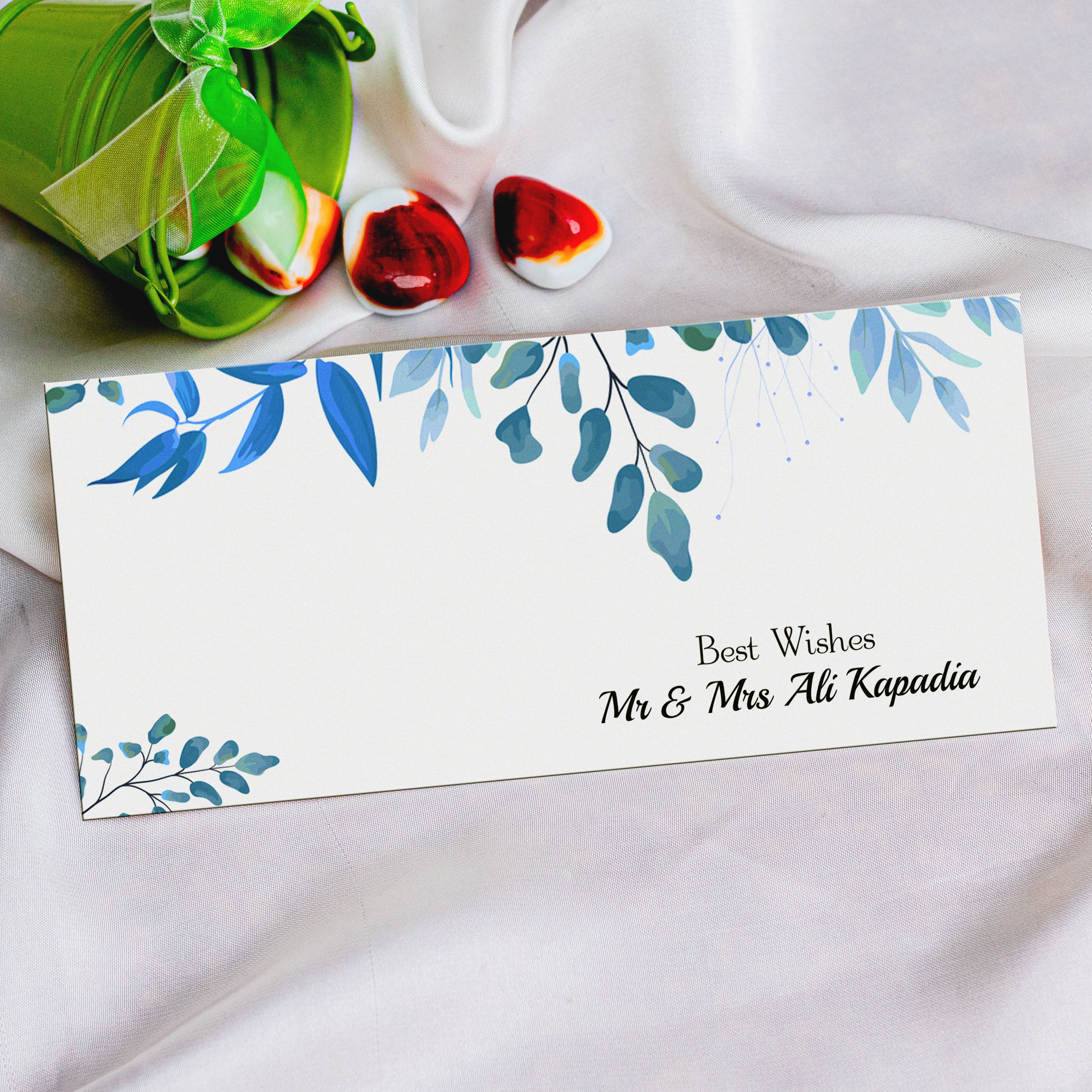 Watercolor Blue Leaves Envelope