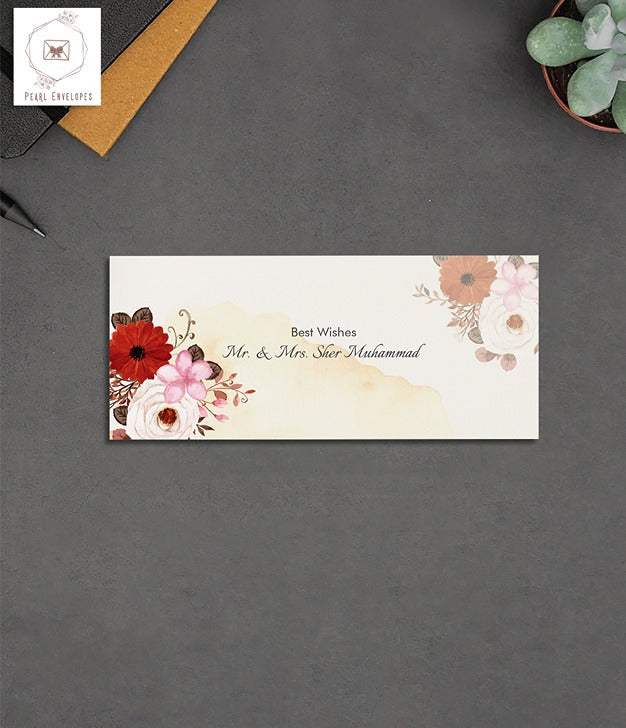 Set Rustic Watercolor Flower With Abstract Stain Envelope