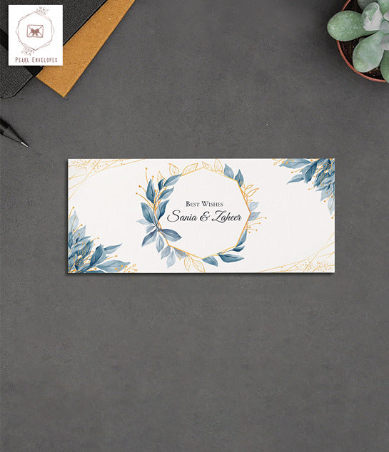 Navy Blue Envelope With Golden Watercolor Floral Frame