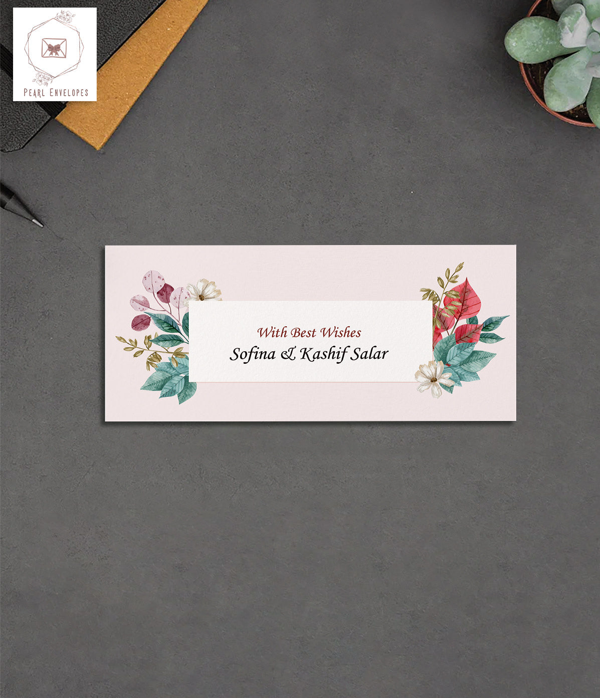 Watercolor Red Beautiful Floral Best Wishes Envelope