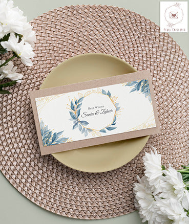 Navy Blue Envelope With Golden Watercolor Floral Frame