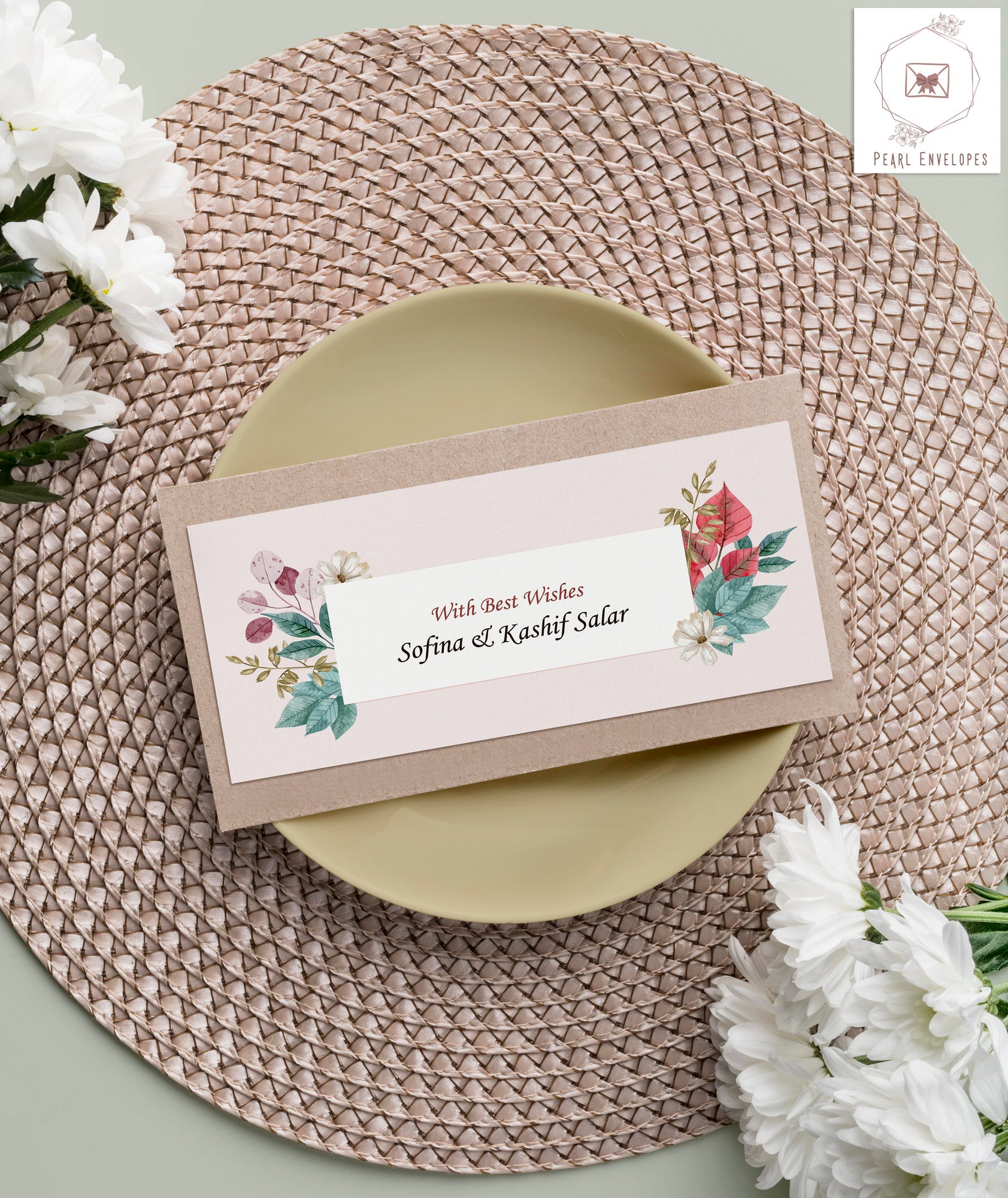 Watercolor Red Beautiful Floral Best Wishes Envelope