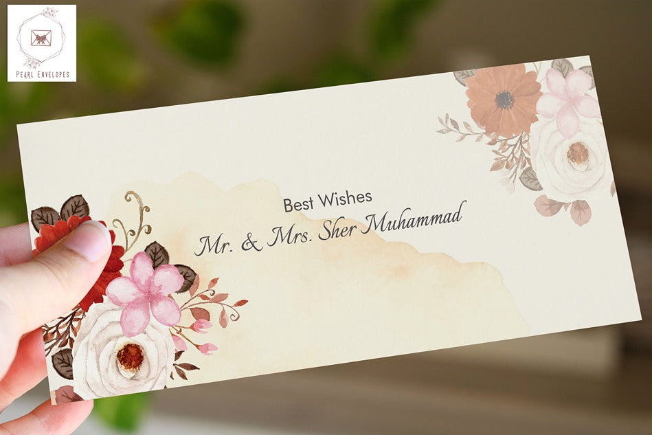 Set Rustic Watercolor Flower With Abstract Stain Envelope