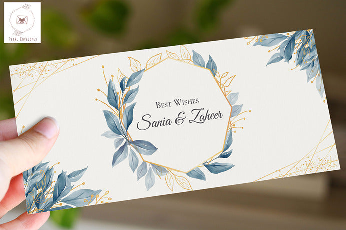 Navy Blue Envelope With Golden Watercolor Floral Frame