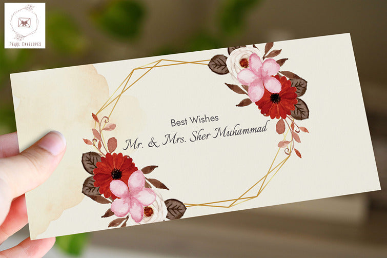 Set Rustic Watercolor Flower With Abstract Stain Envelope