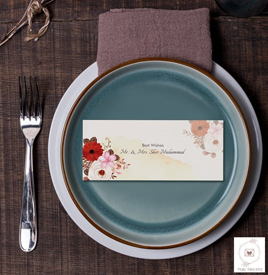 Set Rustic Watercolor Flower With Abstract Stain Envelope