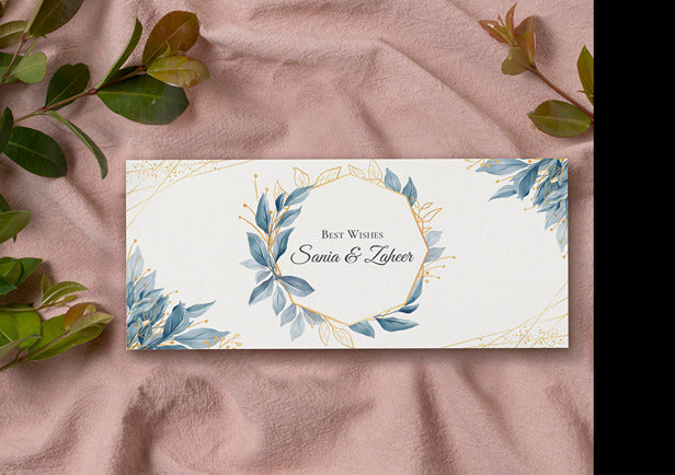 Navy Blue Envelope With Golden Watercolor Floral Frame