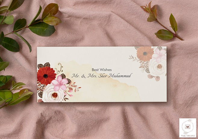 Set Rustic Watercolor Flower With Abstract Stain Envelope