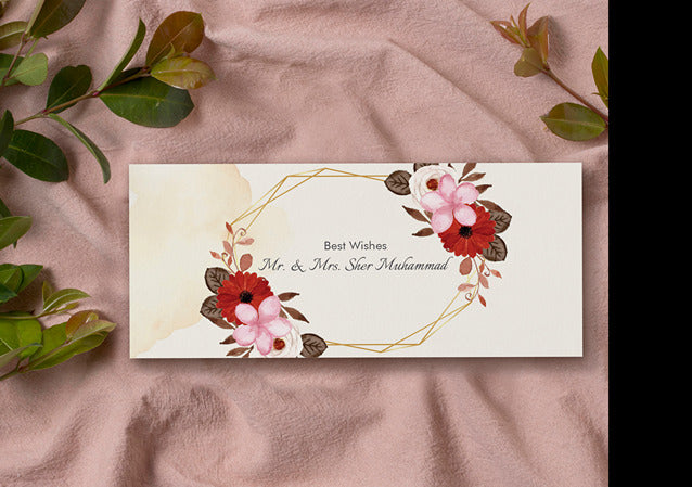 Set Rustic Watercolor Flower With Abstract Stain Envelope