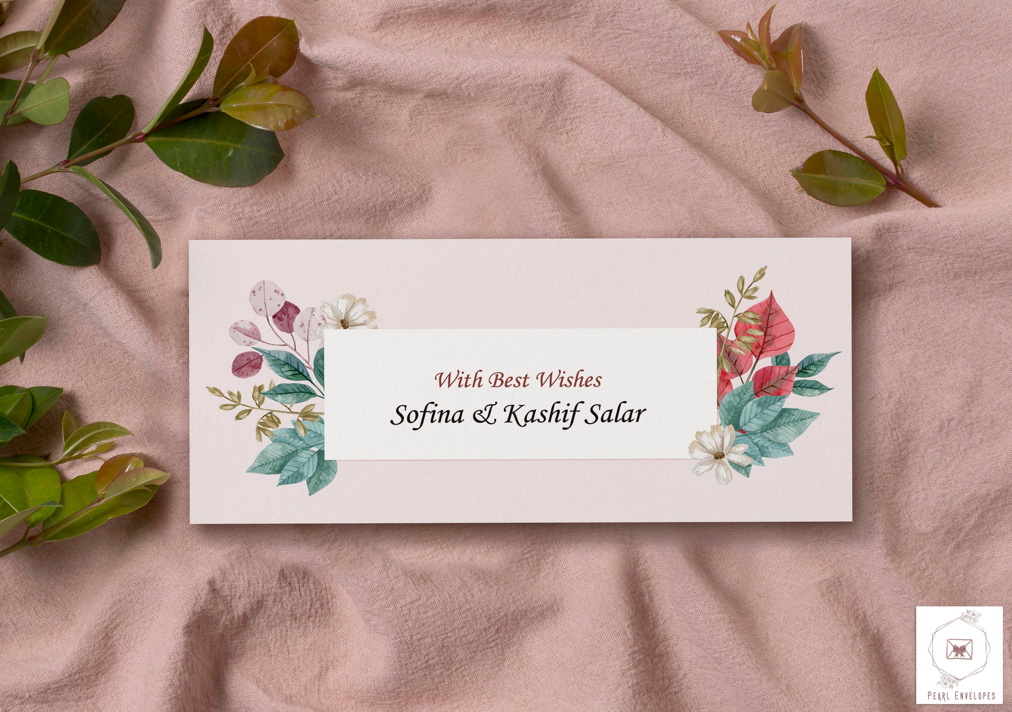 Watercolor Red Beautiful Floral Best Wishes Envelope