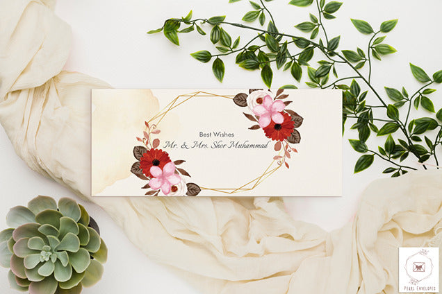 Set Rustic Watercolor Flower With Abstract Stain Envelope