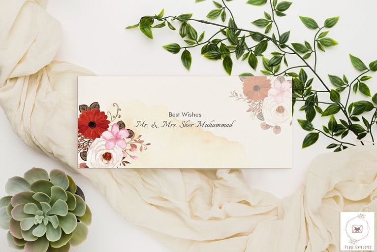 Set Rustic Watercolor Flower With Abstract Stain Envelope