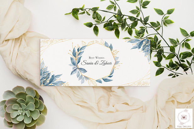 Navy Blue Envelope With Golden Watercolor Floral Frame