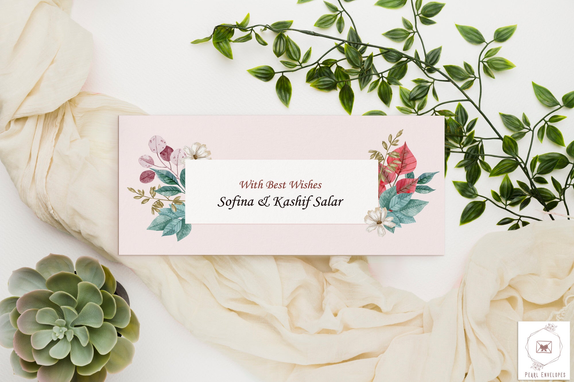 Watercolor Red Beautiful Floral Best Wishes Envelope